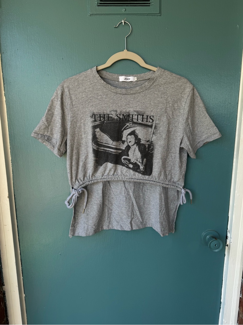 The Smiths Graphic Cinch Waist Crop Tee Gray Band Shirt Size Small